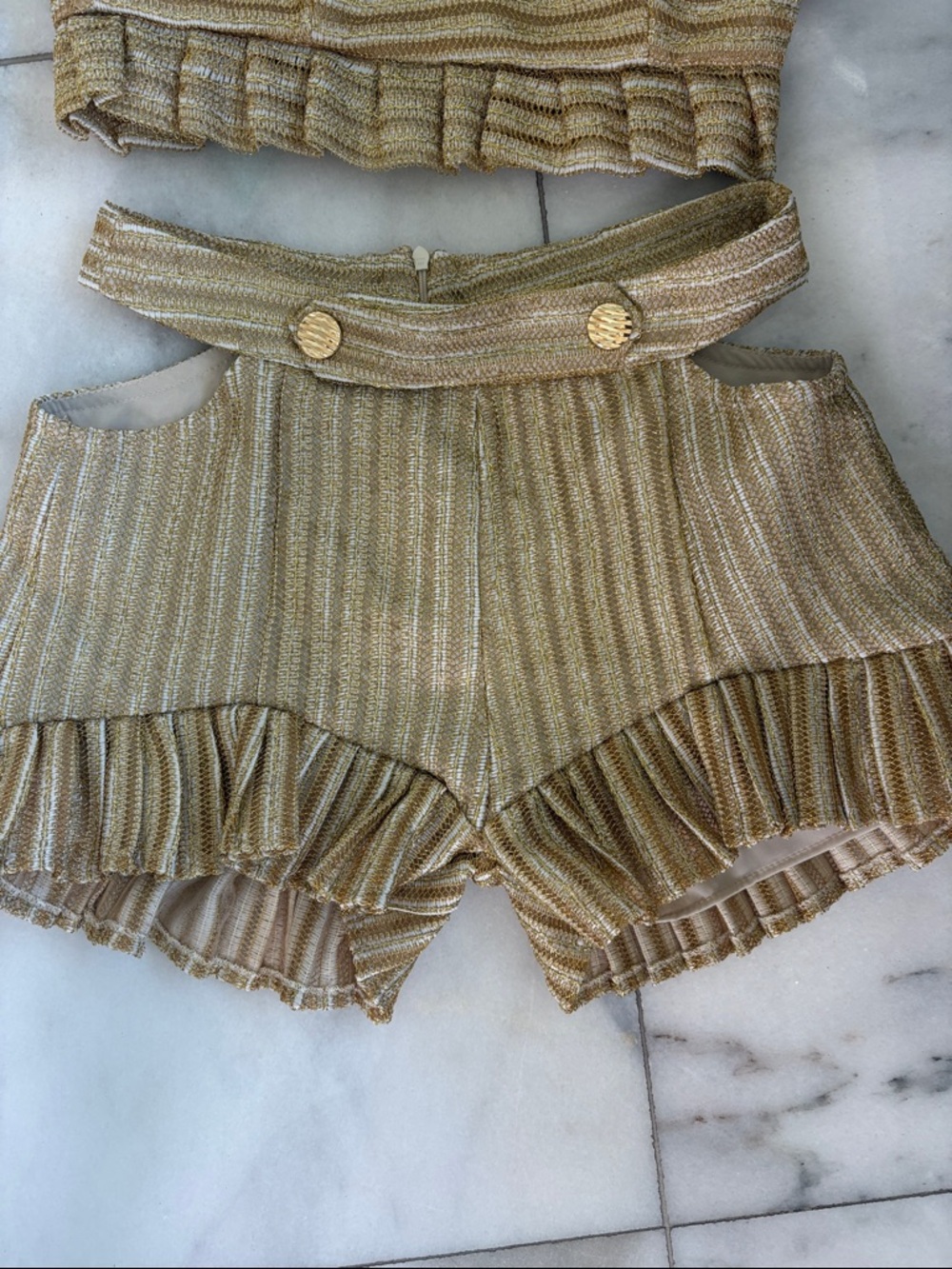 Patbo gold Metallic Ruffle Two-Piece Crop Top & Shorts Set - Picture 4 of 6